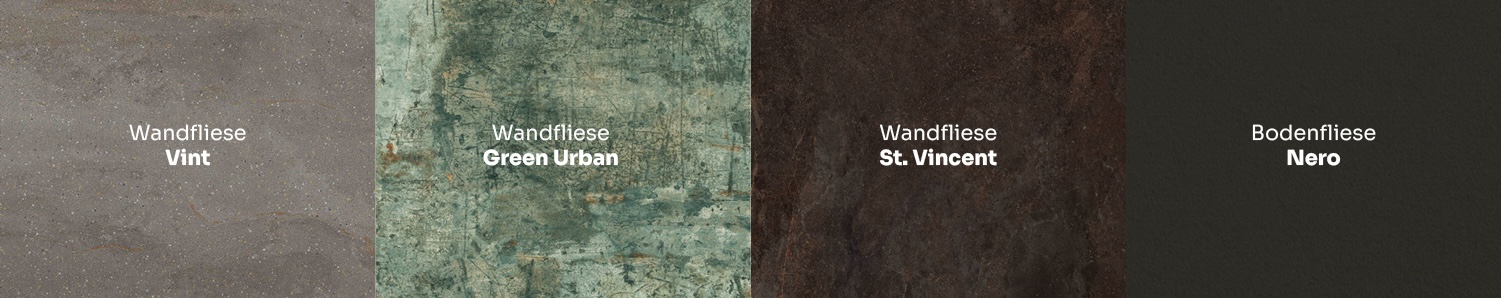 Farbpalette Designlinie Melbourne: Wand- und Bodenfliesen.